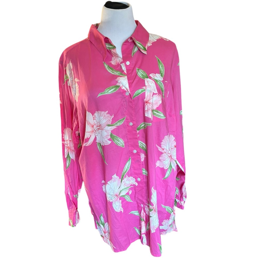 Liz Claiborne First Issue Women’s Pink Floral‎ Button Up Long Sleeve Shirt 2X